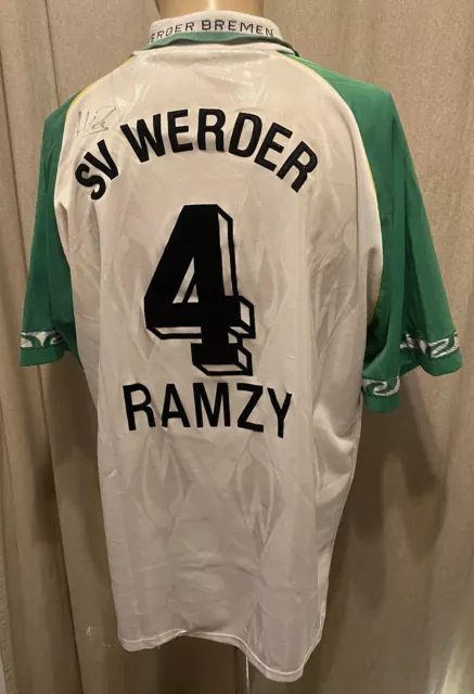 Werder Bremen Original Puma Trikot 1995/96 "DBV" + Nr.4 Ramzy + Signiert Gr.XL