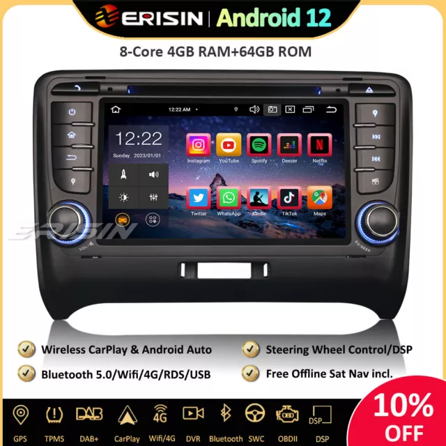Erisin 8-Cœurs 10.25 Pouces Android 12 Autoradio pour Audi Q5