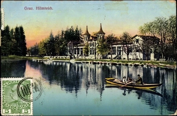 Ak Graz Steiermark, Hilmteich, Ruderboot, Gebäude - 3819648