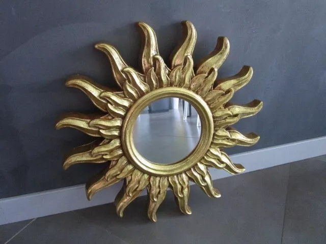 Miroir soleil doré en résine années 90'