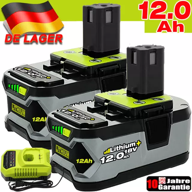 2X 18V 12,0Ah Akku für RYOBI One Plus Lithium HP RB18L50 P108 Batterie/Ladegerät