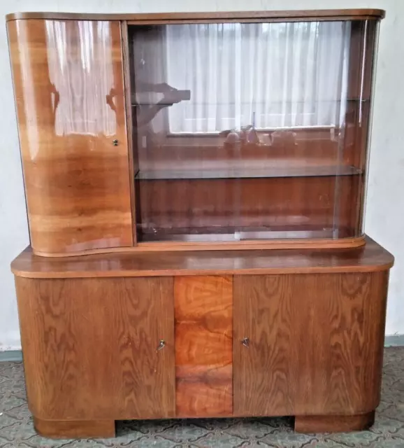 Wohnzimmerbuffet Küchenbuffet Schrank aus Holz Anrichte Glasvitrine - Vintage