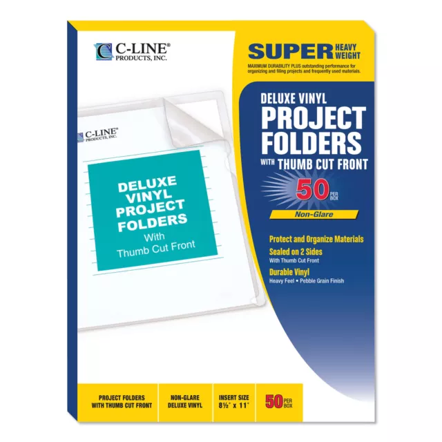 C-Line Deluxe Project Folders, Jacket, Letter, Vinyl, Clear, 50/Box
