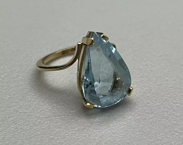 Stunning .585 14K Solid Yellow Gold & Aquamarine Estate Statement Ring s6.5 5.4g