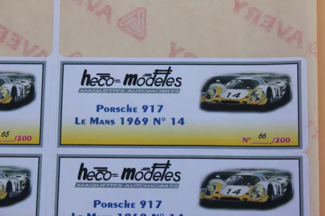 PS 1 ex étiquette autocollant Heco modeles Porsche 917 N°14 Le Mans 1969 Heco