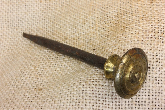 Large Old Picture Nail Brass & Iron Hearth Painting Mantle Spike Hanger 1800’s