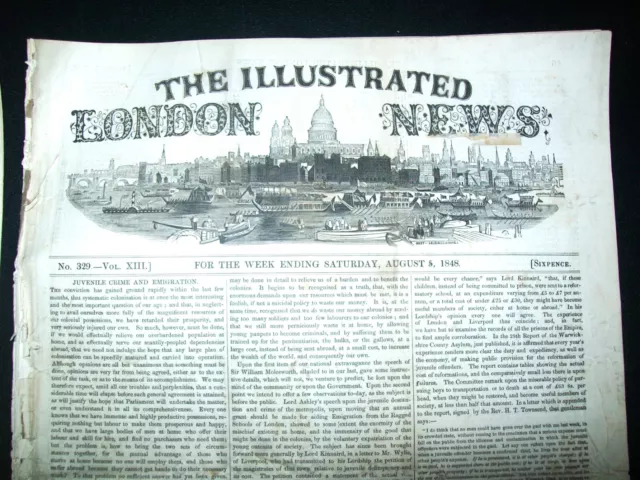 2 x ANTIQUE 1848 'THE ILLUSTRATED LONDON NEWS' PUBLICATIONS July 22/August 8 3
