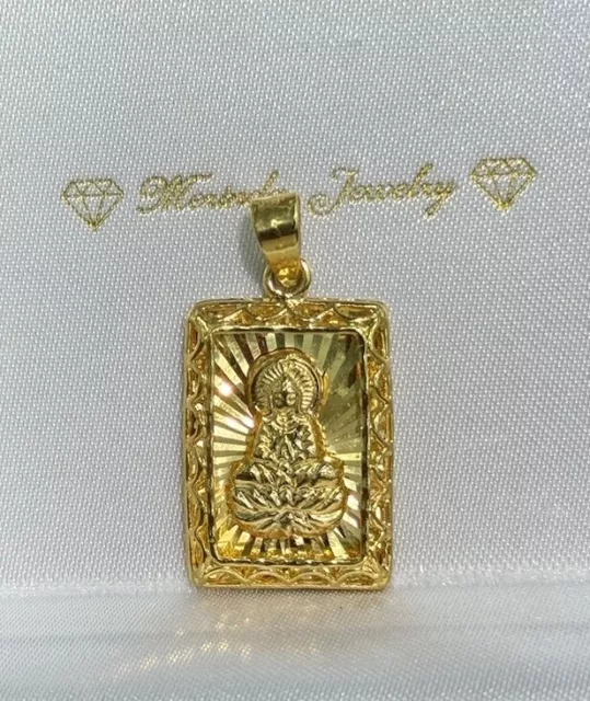 18k Solid Yellow Gold Lady Buddha Rectangle Charm/ Pendant. 6.29 Grams