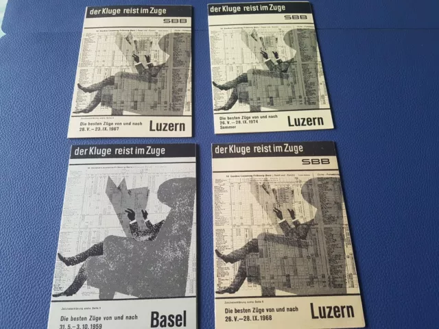 Der Kluge reist im Zuge 4 x Fahrplan SBB Schweiz  1959 1974 Basel Luzern