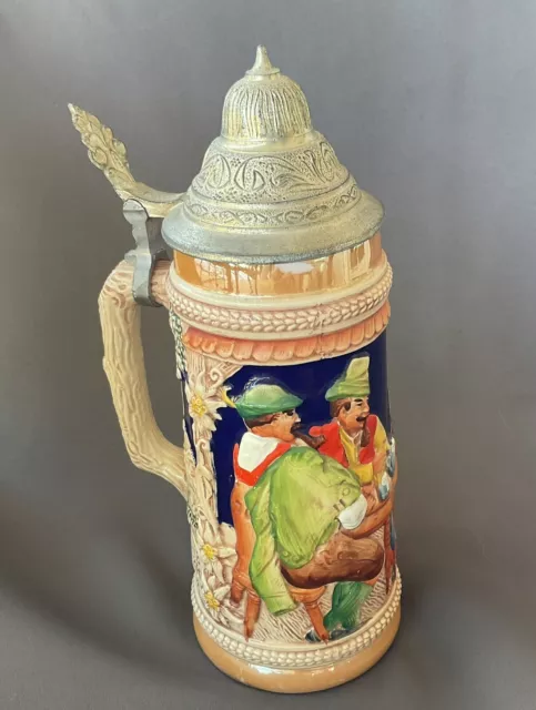 Vintage  DBGM Lidded Beer Stein Germany “Dertrunk Seiklar Dein Lieb Seirar" 9.5"