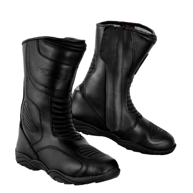 Men Motorcycle Boots Leather Waterproof Motorbike CE Armoured Racing Shoes Black
