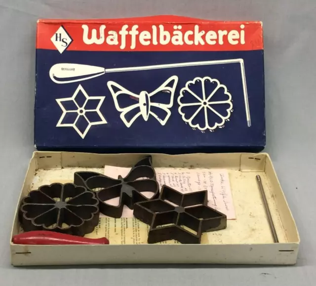 Vintage Waffelbackerei Germany Waffle Molds Set of 3 Cast Iron & Handle Star