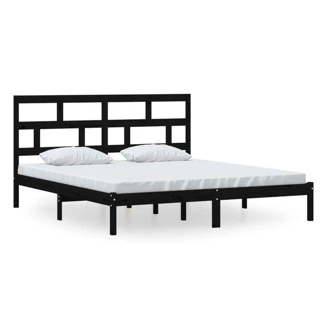 BLACK SOLID PINE Wood Bed Frame 180x200 cm Super King Size Furniture £