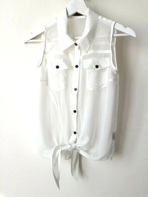 HAUT top blanc léger marque japonaise CECIL MCBEE bouton noir Taille 36 env