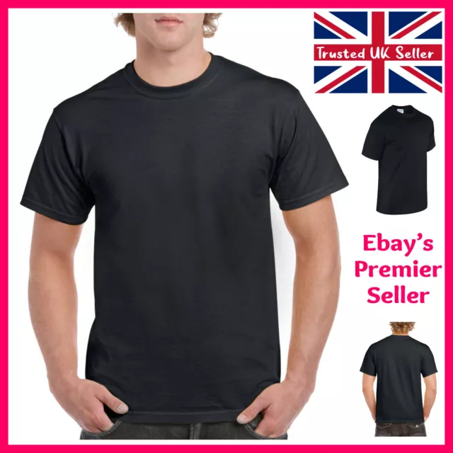 BLACK Mens Plain T-Shirt - Gildan Heavy Cotton Tee - New Value Blank T Shirt