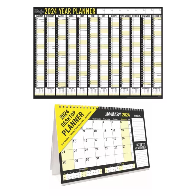 2024 Full Year Planner Large Month to View Desktop Wall Calendar For Office Home