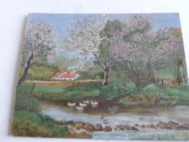 Peinture Ancienne à L'huile Sur Carton - Paysage Encadré - Décoration Vintage