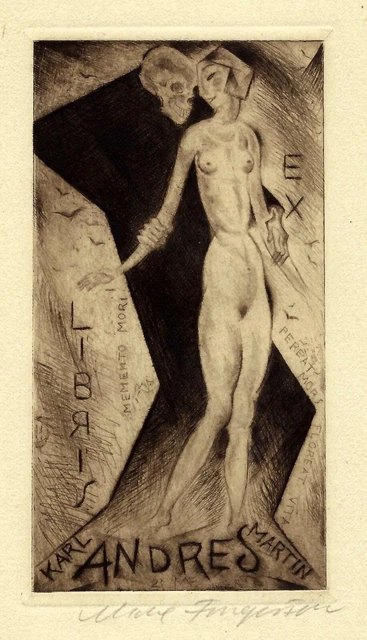 Michel Fingesten: Exlibris / Tod mit weibl. Akt, Memento Mori Michel Fingesten: Exlibris / Tod mit weibl. Akt, Memento Mori