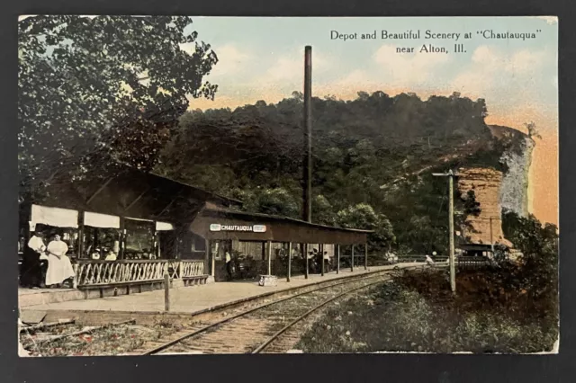 Chautauqua Il Railroad Depot Circa 1920 North Of Alton On Mississippi River Ill