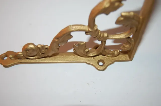 Pair Antique Gold Ornate Victorian Cast Iron Shelf Brackets Refurbished 2