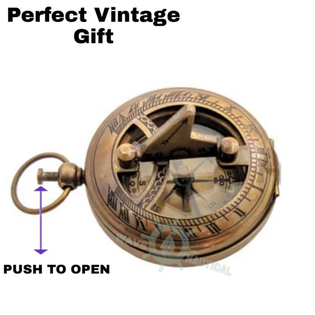 Reloj de sol de bolsillo estilo brújula de latón antiguo náutico vintage...