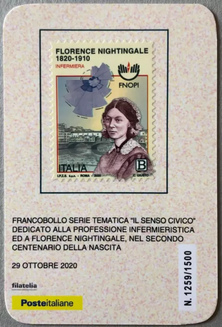 ITALIA 2020 FLORENCE NIGHTINGALE TESSERA FILATELICA FRANCOBOLLO tiratura 1500