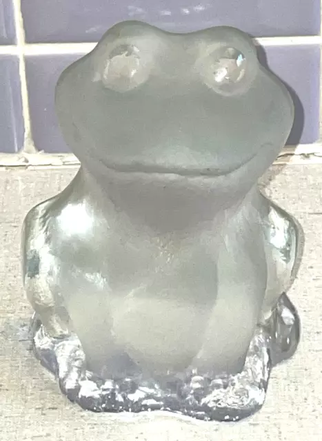 Vintage Viking Art Glass Frosted Clear FROG Bookend Paperweight Hand Made USA