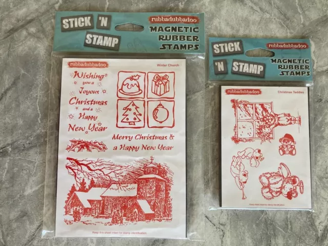 Stick ‘N’ Stamp Job Lot 9 Rubber Stamps Christmas Theme Teddies & Winter Church