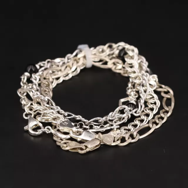 Sterling Silver - Lot of 5 Assorted Curb Cable Figaro Chain Bracelets - 32g