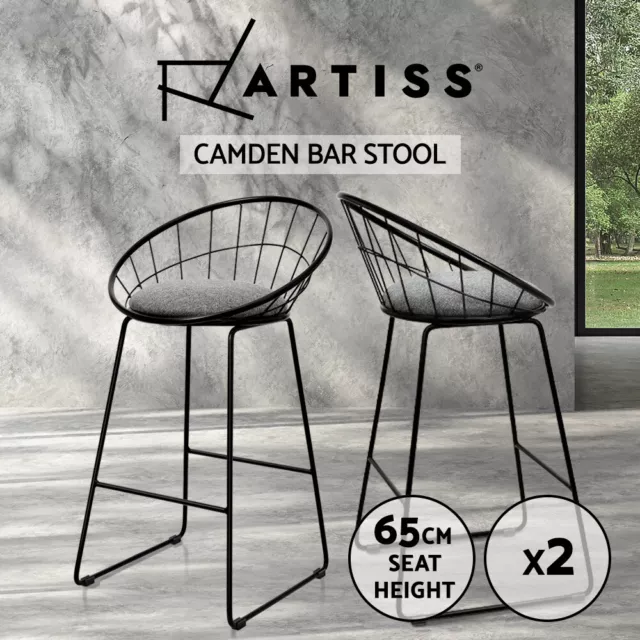 Artiss 2x Bar Stools Kitchen Dining Chairs Counter Stool Linen Padded Metal