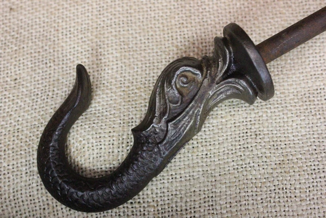 Old Plant Hook Sea Serpent Bird Cage Ceiling Hanger Vintage 1880’s Cast Iron 2