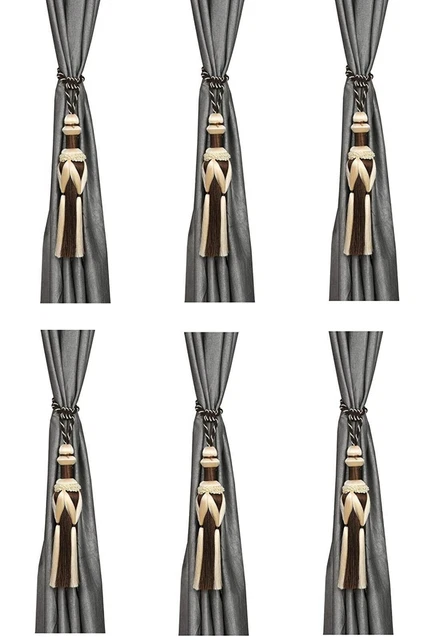 Beautiful Polyester Tassel Damru Rope Curtain Holders Tieback pack of 6 Brown