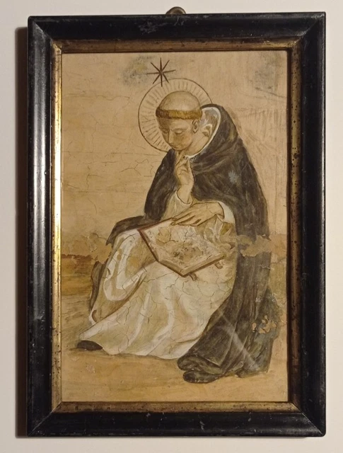 Grande pannello in legno intagliato e dipinto raffigurante