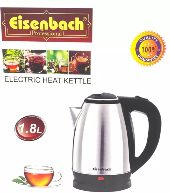 Wasserkocher EISENBACH 1,8 L silber schwarz Wasserkessel elektrisch Teekocher