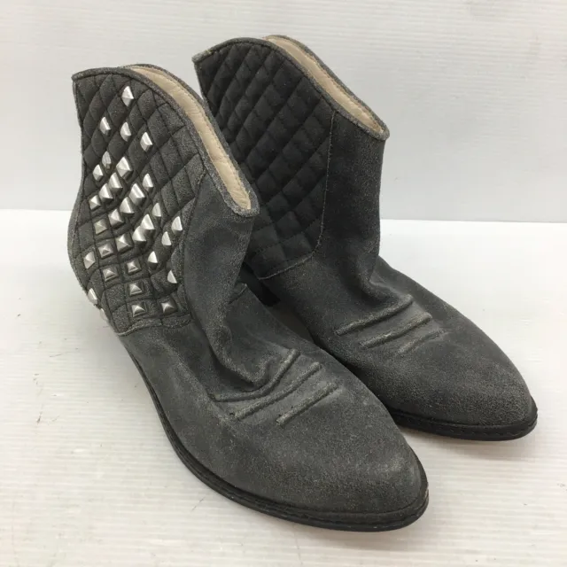 Joes Gray Suede Leather Studded Quilted Ankle Booties Boots Womens Size 9.5 M