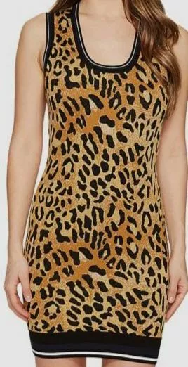 $699 Dsquared2 Italy Women's Orange Tiger Print Sleeveless Sheath Tank Dress M