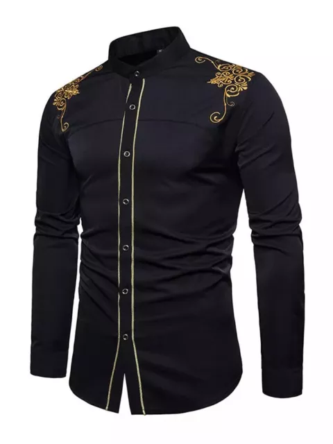 Camisa Suéter de Manga Larga Hombre Negro Oro Elegante Estrecha Slim Fit 120476