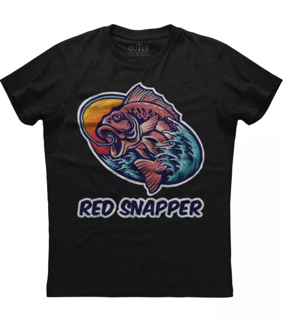 Red Snapper Fishing Designed Mens Short Sleeve New Cotton Black T-shirt