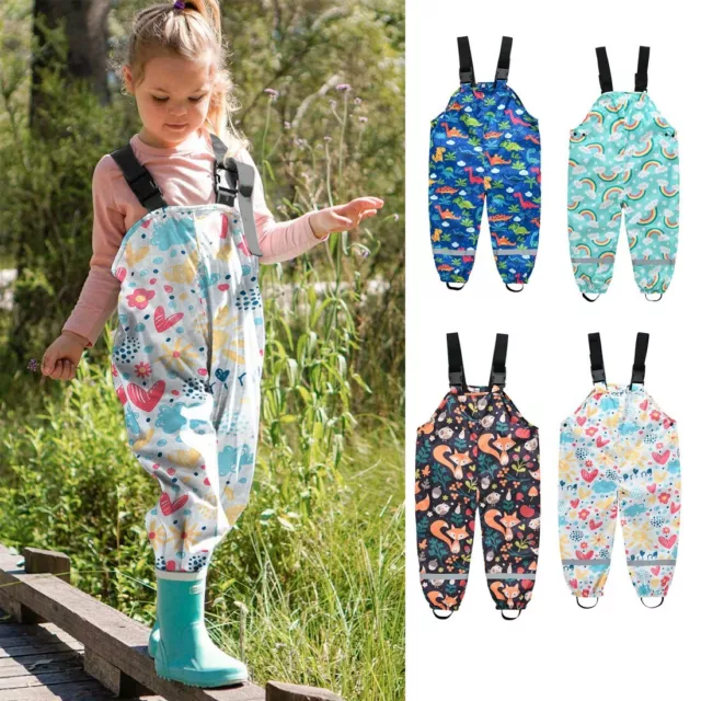 Toddler Kids Boys Girls Rain Dungarees Windproof Waterproof Mud Jumpsuit Romper