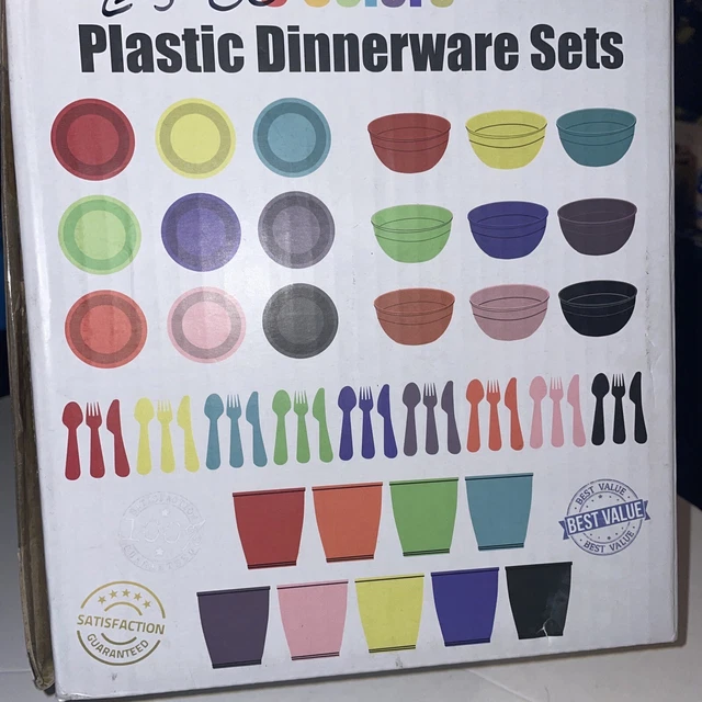 Youngever 54 pezzi set di stoviglie in plastica riutilizzabili in 9 colori urbani assortiti