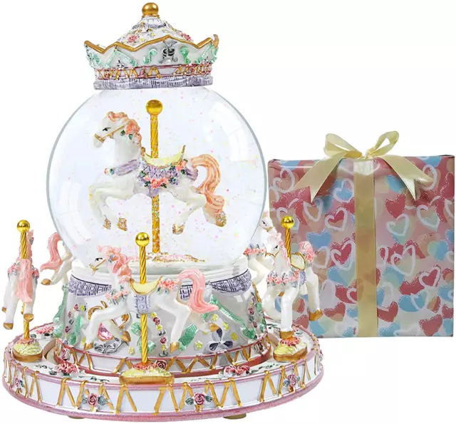 Carousel Horse Music Box - You Are My Sunshine Color Changing Musical Snow Globe
