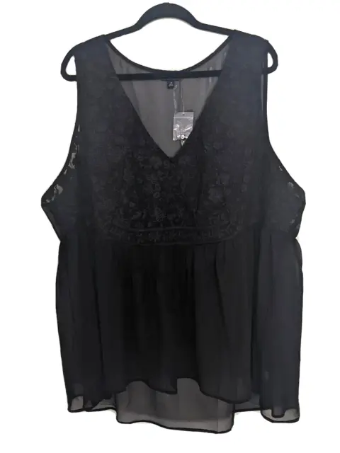 NWT TORRID BLACK Sheer Sleeveless Embroidered Baby Doll Top