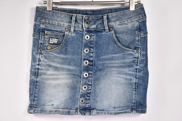Vintage G-Star Raw Arc Btn Long Mini Denim Skirt Button Front size 26