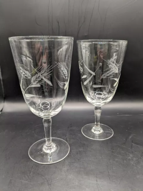 Elegant Etched Crystal Water Wine Goblet  Wheat Pattern 7 3/4" Stemware