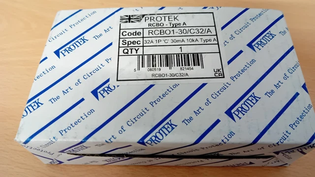 PROTEK 32A 'C' Curve 30mA 1 Module 10kA RCBO RCBO1-30/C32/A £26.68 ...