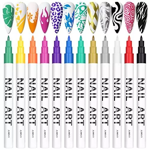 12 Farben 3D Nail Art Stifte Set, Kalolary Nail Point Graffiti Punktstift Zeichnung