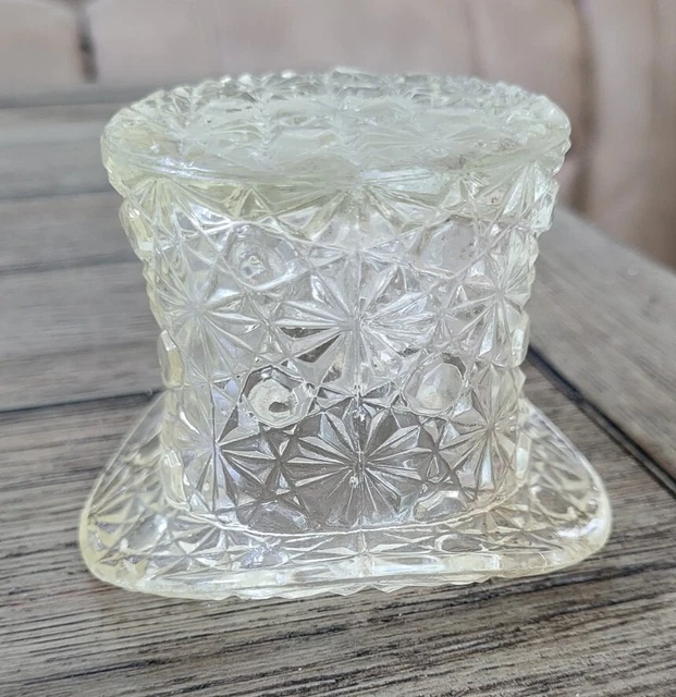 Vintage Fenton Art Glass Clear Daisy & Button Top Hat Toothpick Holder🚨