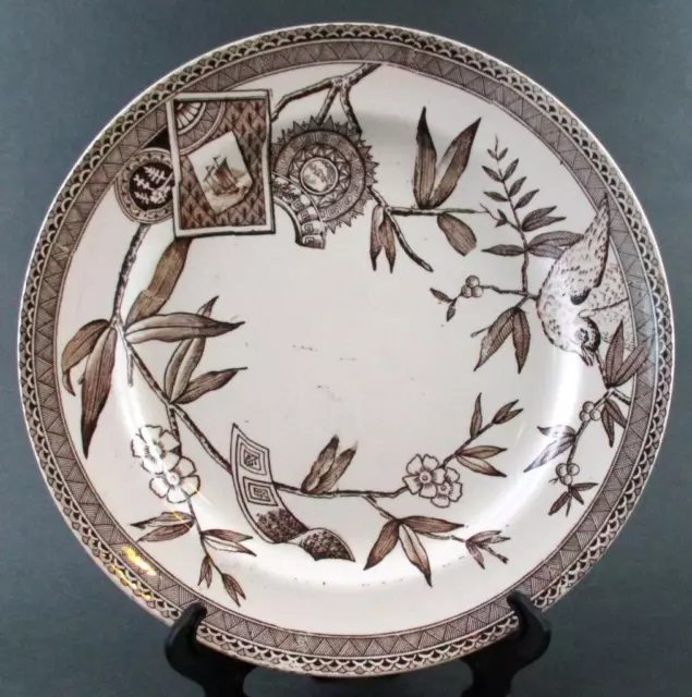 LOUISE - 9 5/8" DINNER plate - Antique BROWN Transferware - WEDGWOOD - 1881 (B)