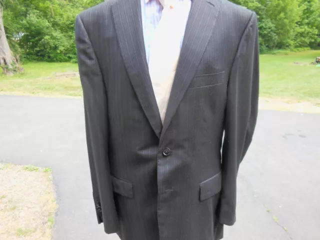 Ln Ermenegildo Zegna Premium 2Btn Black Stripe Vicuna/Wool/Cashmere/Silk Suit 44