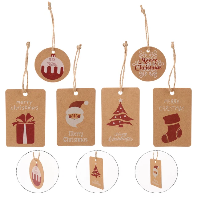 60 piezas Navidad papel kraft colgar etiquetas cuerdas decorativas tarjetas de regalo etiquetas